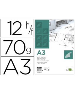 Papel vegetal liderpapel a3 70gr 297x420mm sobre de 12 hojas