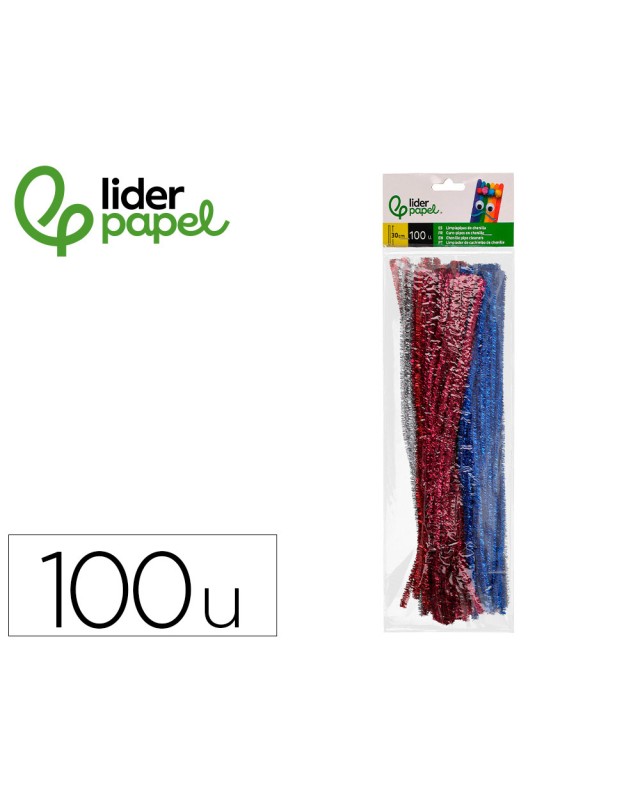 Limpiapipas de chenilla liderpapel 30 cm colores brillantes surtidos bolsa de 100 unidades