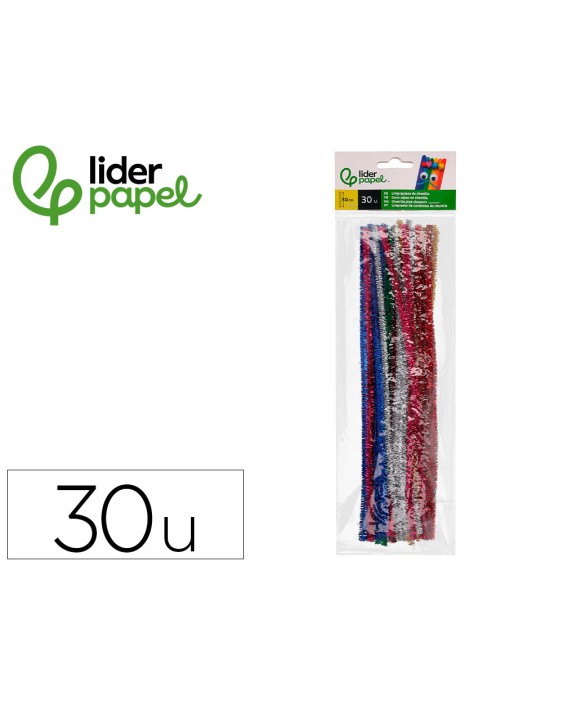 Limpiapipas de chenilla liderpapel 30 cm colores brillantes surtidos bolsa de 30 unidades