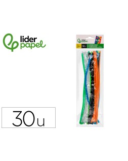 Limpiapipas de chenilla liderpapel 30 cm colores mate surtidos bolsa de 30 unidades