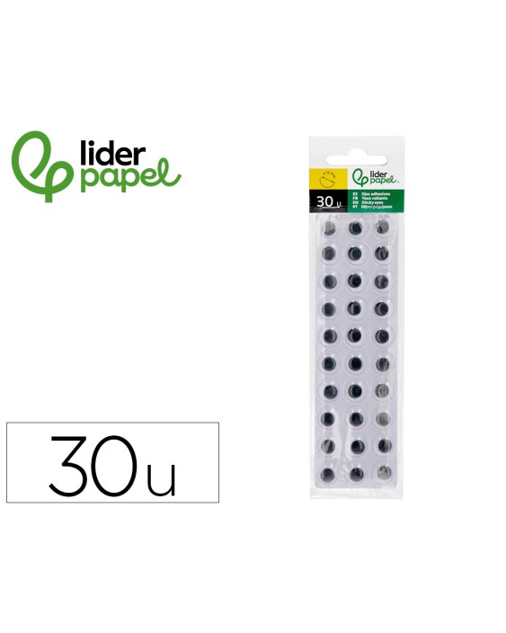 Ojo adhesivo liderpapel 12 mm blanco con pupila negra pack de 30 unidades