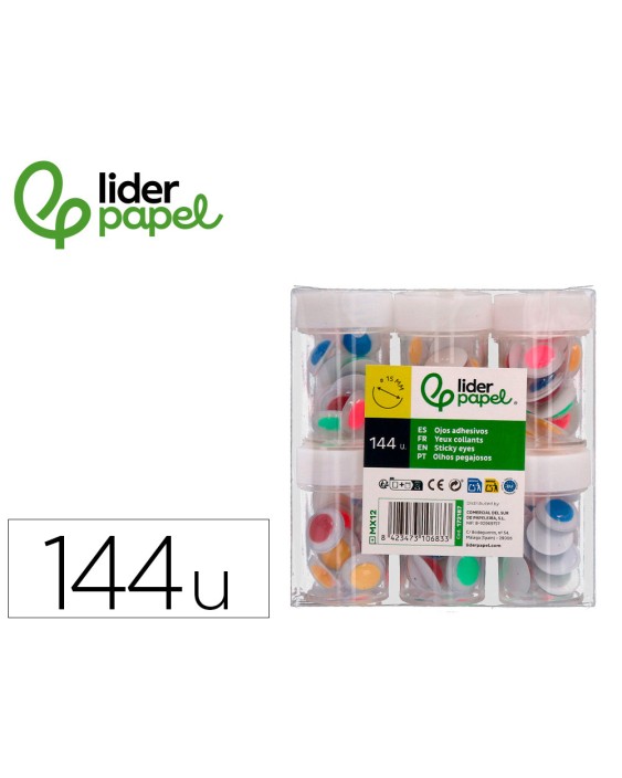 Ojo liderpapel 15 mm blanco con pupila de colores surtidos pack de 144 unidades