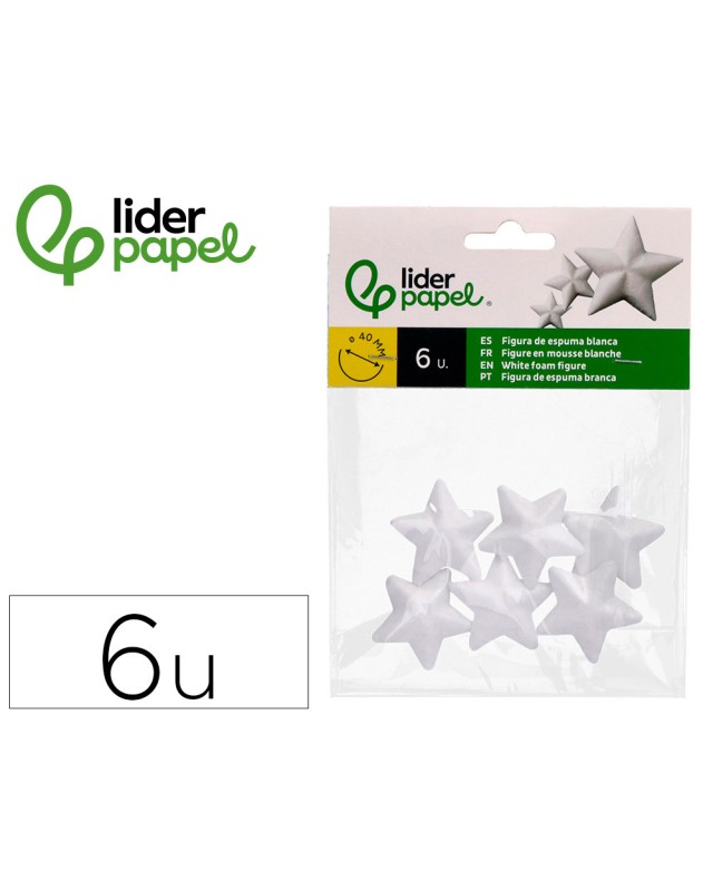 Figura de espuma blanca liderpapel estrella de 4 cm bolsa con 6 unidades