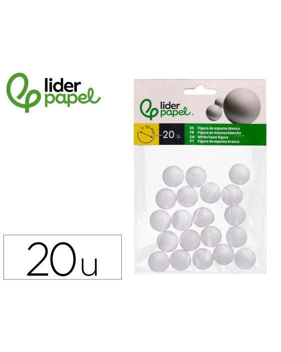 Figura de espuma blanca liderpapel bola de 2 cm bolsa con 20 unidades