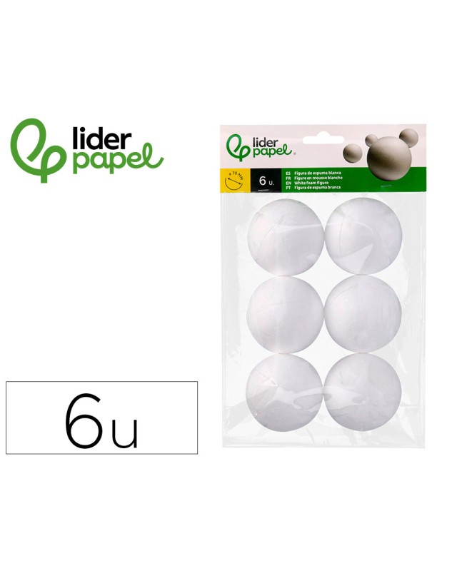 Figura de espuma blanca liderpapel bola de 7 cm bolsa con 6 unidades