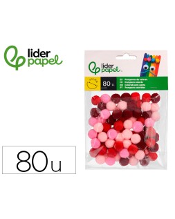 Pompones de colores liderpapel 1,5 cm tonalidades rojas bolsa con 80 unidades