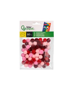 Pompones de colores liderpapel 1,5 cm tonalidades rojas bolsa con 80 unidades