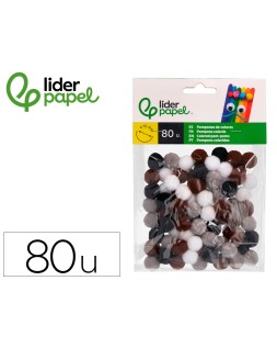 Pompones de colores liderpapel 1,5 cm tonalidades neutras bolsa con 80 unidades
