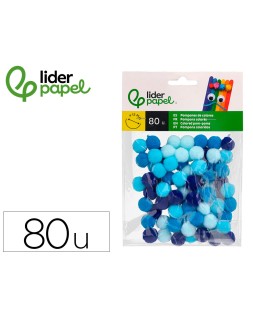 Pompones de colores liderpapel 1,5 cm tonalidades azules bolsa con 80 unidades