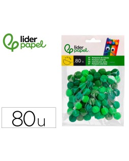 Pompones de colores liderpapel 1,5 cm tonalidades verdes bolsa con 80 unidades