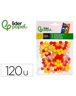 Pompones de colores liderpapel 1 cm tonalidades calidas bolsa con 120 unidades