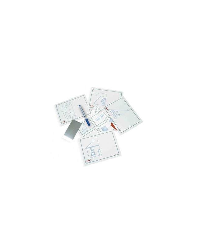 Juego tarjetas reutilizables henbea imagina y completa plastico flexible con ilustraciones 21x15 cm
