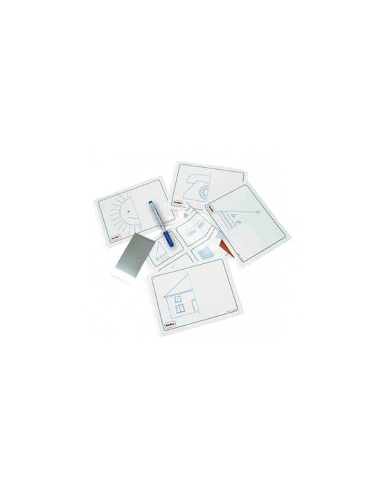 Juego tarjetas reutilizables henbea imagina y completa plastico flexible con ilustraciones 21x15 cm