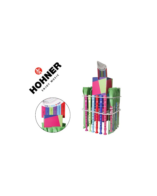 Flauta hohner gama colores expositor sobremesa de 36 unidades surtidas 6 por color 140x140x400 mm