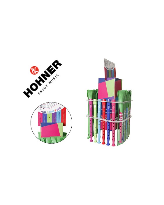 Flauta hohner gama colores expositor sobremesa de 36 unidades surtidas 6 por color 140x140x400 mm