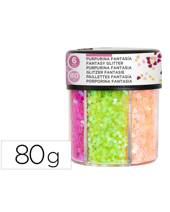 Purpurina fantasia liderpapel corazon y estrella colores neon bote de 80gr
