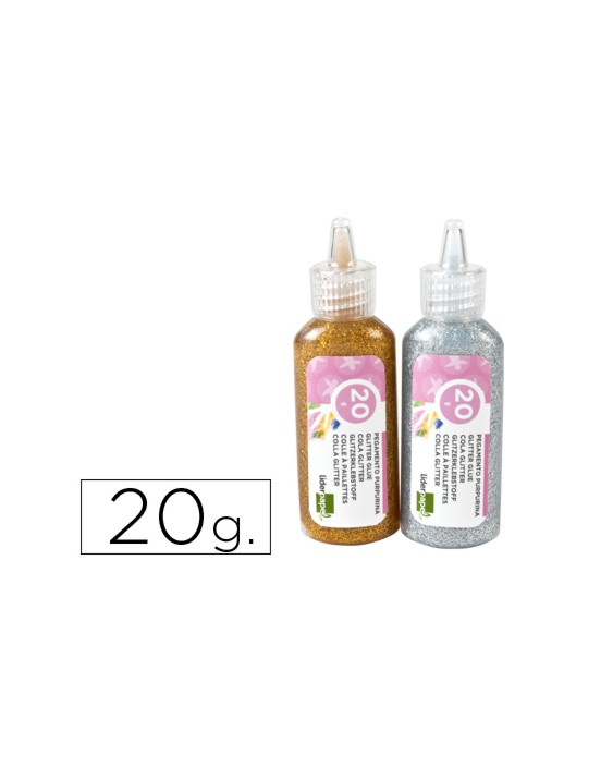 Purpurina pegamento liderpapel fantasia colores metalicos oro y plata bote de 20 gr