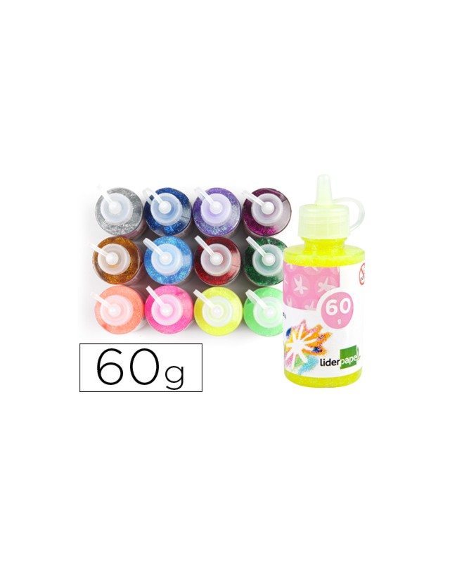 Purpurina pegamento liderpapel fantasia colores metalicos surtidos bote de 60 gr