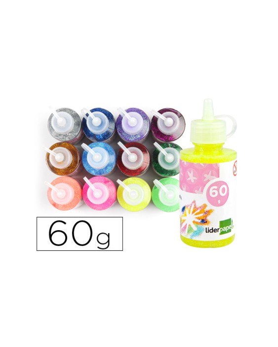 Purpurina pegamento liderpapel fantasia colores metalicos surtidos bote de 60 gr