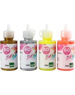 Purpurina pegamento liderpapel fantasia colores metalicos surtidos bote de 60 gr