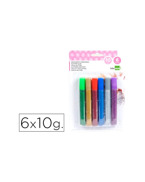 Purpurina pegamento liderpapel fantasia colores metalicos blister de 6 unidades de 10 gr