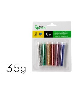 Purpurina liderpapel biodegradable fantasia bote 3,5 gr colores metalicos surtidos blister de 6 unidades