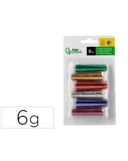 Purpurina liderpapel biodegradable fantasia bote 6 gr colores metalicos surtidos blister de 6 unidades