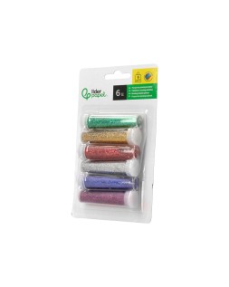 Purpurina liderpapel biodegradable fantasia bote 6 gr colores metalicos surtidos blister de 6 unidades