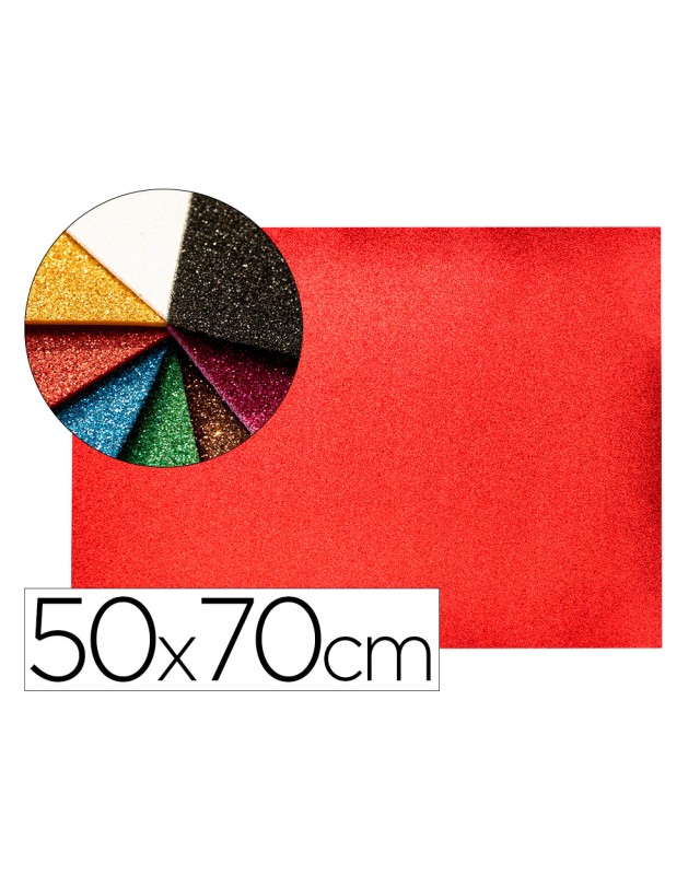 Goma eva con purpurina biodegradable liderpapel 50x70cm 60g/m2 espesor 2 mm rojo