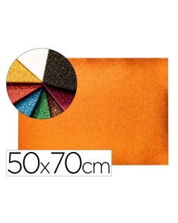 Goma eva con purpurina biodegradable liderpapel 50x70cm 60g/m2 espesor 2 mm naranja