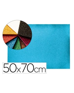 Goma eva con purpurina biodegradable liderpapel 50x70cm 60g/m2 espesor 2 mm azul claro