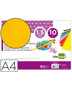 Goma eva liderpapel din a4 60g/m2 espesor 1,5mm amarillo paquete de 10 hojas