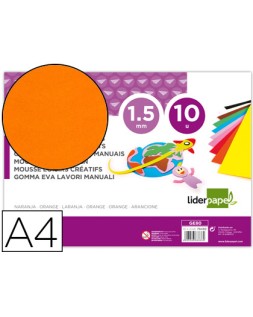 Goma eva liderpapel din a4 60g/m2 espesor 1,5mm naranja paquete de 10 hojas