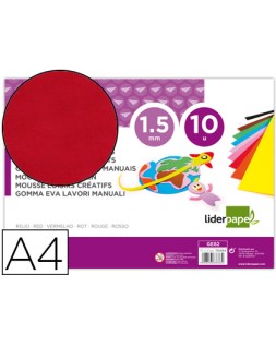 Goma eva liderpapel din a4 60g/m2 espesor 1,5mm rojo paquete de 10 hojas