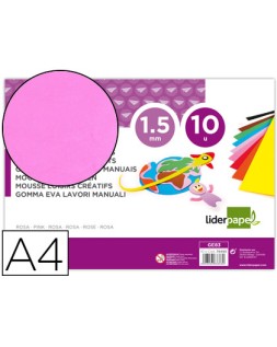 Goma eva liderpapel din a4 60g/m2 espesor 1,5mm rosa paquete de 10 hojas