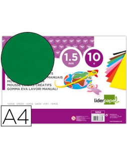 Goma eva liderpapel din a4 60g/m2 espesor 1,5mm verde paquete de 10 hojas
