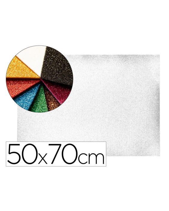 Goma eva con purpurina biodegradable liderpapel 50x70cm 60g/m2 espesor 2 mm blanco