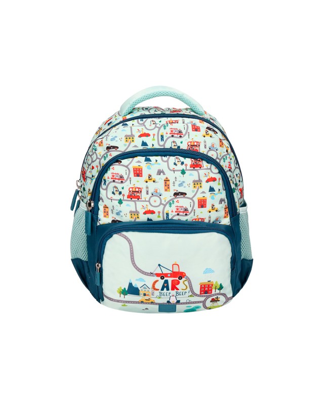 Mochila escolar liderpapel multibolsillo infantil azul cars 350x110x270 mm