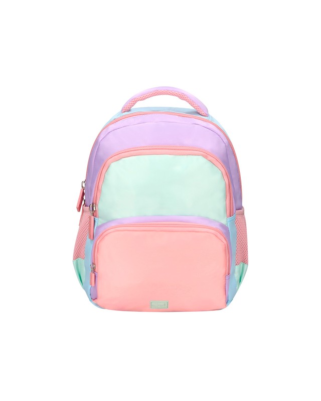 Mochila escolar liderpapel multibolsillo infantil azul rosa morado 350x110x270 mm