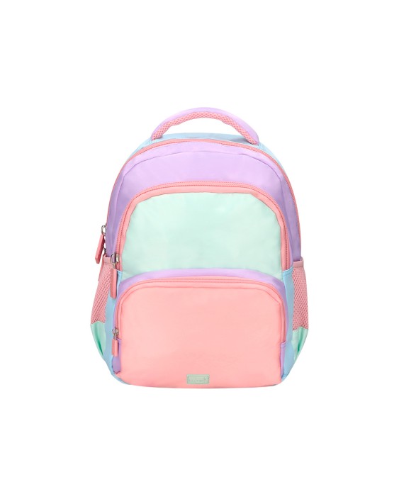 Mochila escolar liderpapel multibolsillo infantil azul rosa morado 350x110x270 mm
