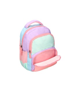 Mochila escolar liderpapel multibolsillo infantil azul rosa morado 350x110x270 mm