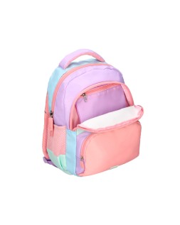 Mochila escolar liderpapel multibolsillo infantil azul rosa morado 350x110x270 mm