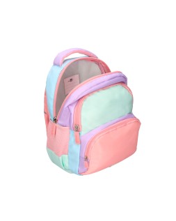 Mochila escolar liderpapel multibolsillo infantil azul rosa morado 350x110x270 mm