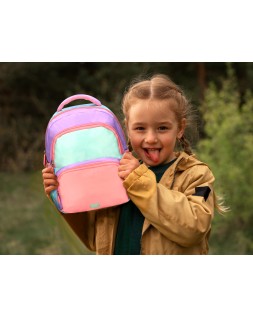 Mochila escolar liderpapel multibolsillo infantil azul rosa morado 350x110x270 mm