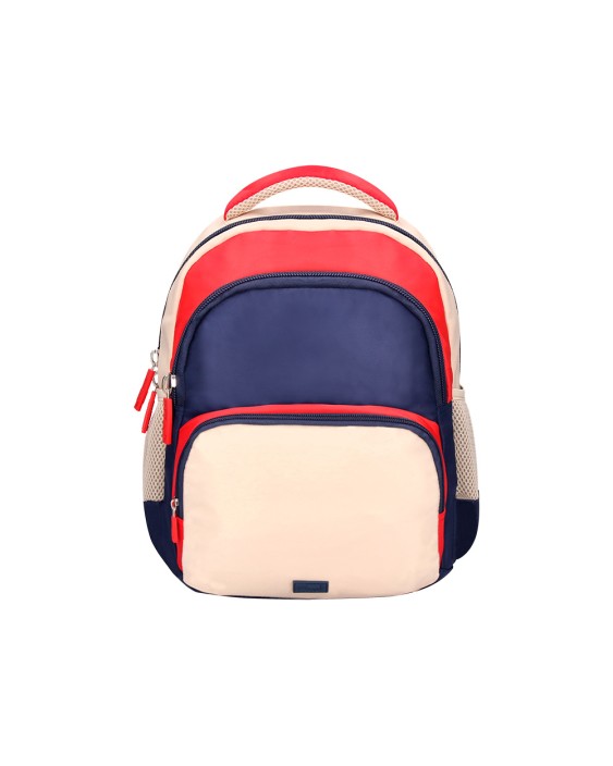 Mochila escolar liderpapel multibolsillo infantil azul marino rojo beige 350x110x270 mm