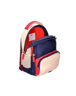 Mochila escolar liderpapel multibolsillo infantil azul marino rojo beige 350x110x270 mm