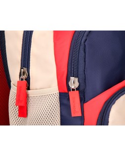 Mochila escolar liderpapel multibolsillo infantil azul marino rojo beige 350x110x270 mm