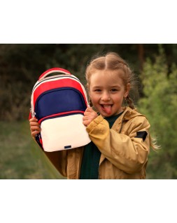 Mochila escolar liderpapel multibolsillo infantil azul marino rojo beige 350x110x270 mm