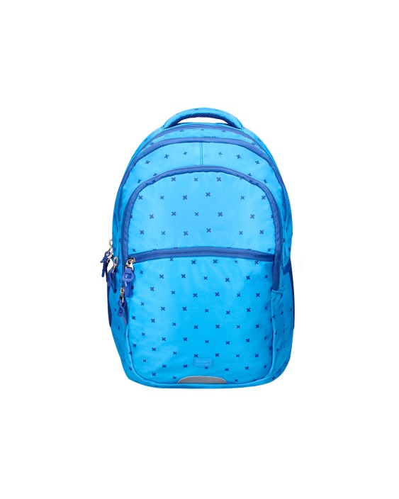 Mochila escolar liderpapel multibolsillo para portatil azul cruces 450x145x300 mm