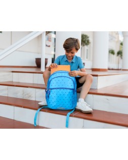 Mochila escolar liderpapel multibolsillo para portatil azul cruces 450x145x300 mm